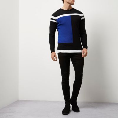 Bright blue block slim fit jumper